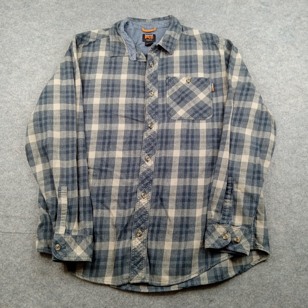 Timberland Pro Shirt Mens XL Blue Plaid Flannel Button Long Sleeve Workwear